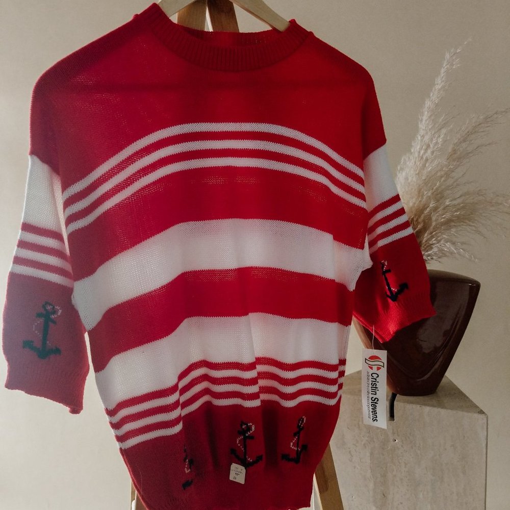 vintage 70s puff sleeve darling nautical shirt